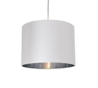 firstchoicelighting Modern White Faux Silk Ceiling Light Pendant Shade Metallic Silver Chrome Inside