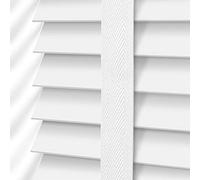 White Faux Wood Window Venetian Blind/Blinds - Easy Fit Child Safe Trimmable Shutters - 50MM Slats with Aluminium Headrail & Matching Facia (White, Width: 120cm / Length: 150cm)