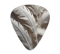 White feather background guitar picks in three different thicknesses, suitable for electric guitar and band players
