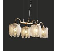 White Feather Crystal Chandelier 4-Light Pendant Light Vintage Gold Linear Hanging Ceiling Light Boho Beach House Chandelier Nordic Lamp for Kitchen Island Bedroom Living Room Foyer
