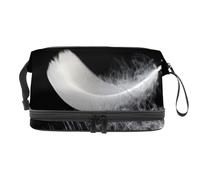 White Feather Double Layer Cosmetic Bag for Women and Girls, Travel Toiletry Bag Makeup Handy Pouch Organiser Bag with Brush Compartment