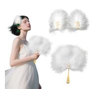 White Feather Hair Clips and Hand Fan Set, Elegant Wedding Accessories, Halloween Costume Props, Cosplay Costume Stage Performance Accessories