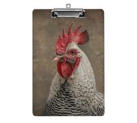 White Feather Rooster Clipboard 8.5×12.5 Inch Acrylic Clip Board with Metal Clip A4 Letter Size Decorative Clipboard Cute Hanging Clipboards for Office, Teacher, Nurse, Doctor,