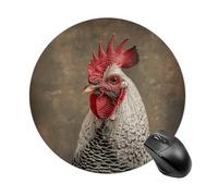 White Feather Rooster Mouse Pad Round Laptop Mouse Mat Cute Computer Mousepad Keyboard Pad Non-Slip Desk Pads for Gaming Office Work Home