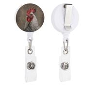 White Feather Rooster Retractable Badge Reel - Personalized ID Name Badge Holder with Lanyard Cute Badges Reel Holder Round Nurse Doctor Name Tag Badges Clip for Work