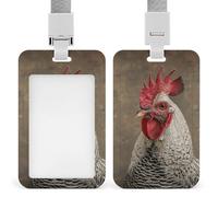White Feather Rooster Retractable ID Badge Holder with Lanyard - Vertical Badge Reel,Keychain Clip,Name Tag Id Card Holder Protector for Nurse Officer Teacher Security Staff Women Men