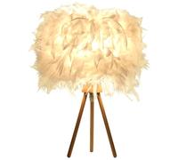 White Feather Table Lamp Bedside Lamp with Triangle Wooden Base Feather Table Light Desk Lampshade for Bedroom Lamp, Decorative Lamp, Living Room