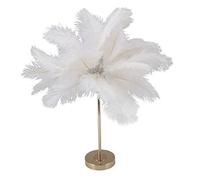 White Feather Table Lamp, Touch Switch 3 Color Dimming Cordless USB Charging 30pcs Ostrich Feather Lamp, Nightstand Lamp, Desk Night Light with Gold Metal Base for Bedroom, Wedding