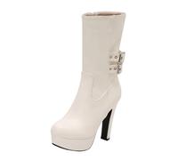 White Female Casual Pointed Toe Knight Thick Heel Boots for Autumn and Winter