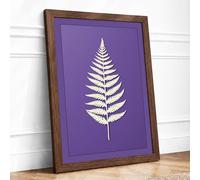 White Fern on Purple Botanical Framed Wall Art Print A4 Walnut | Ready to Hang, Premium Gi Paper, Fade-Resistant Inks, Securely Packaged, UK Made