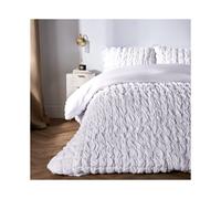 (White Filled Quilted, Super King) OHS Quilted Seersucker Duvet Set Geo Filled Plush Plump Warm Soft Cosy Duvet Cover With Pillowcase Bedding Set Single Double King Super King
