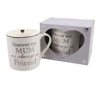 White Fine China Mug Cup with Silver Wording Gift Boxed - Forever My Mum, Comes Gift Boxed