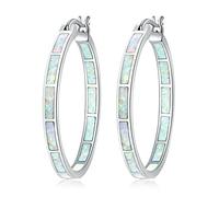 White Fire Opal Hoop Earrings Silver Plated Large Round Circle Punk Rock And Roll Simple Fashion Jewelry Gifts Girl Woman