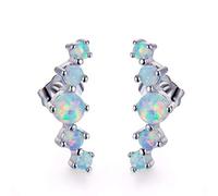 White Fire Opal Round Stud Earrings For Women 925 Sterling Silver Birthstone Earring Female Fashion Jewelry Gifts
