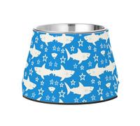 White Fish Pattern Dogs Food Bowl Non Skid Stainless Steel Cat Feeding Bowls for Slow Feed Dogs Comfort Feeding