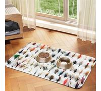 White Fish Selection Of Traditional Trout Fishing Flies,Waterproof Pet Feeding Mat,PU Leather Placemats for Cat Dog Water Bowl,Food Mats,40x60cm