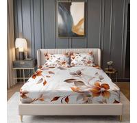 White Fitted Sheets Bedding Sheets, Minimalism Digital Art Flowers Print Double King Single Size Bed for Deep Pocket 30cm - Shrinkage Fade Resistant Easy Care King