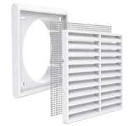 White Fixed Louvred Vent Grille with Flyscreen - External Air Vent Cover with 6" Inch/150mm Round Spigot Connection