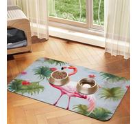 White Flamingo Dog Food Mat, Absorbent Pet Feeding Mat for Food and Water Bowls Non-Slip Placement Pad for Floors Waterproof Quick Dry Water Dispenser Mat for Dogs Puppy Cats 16x24 Inch