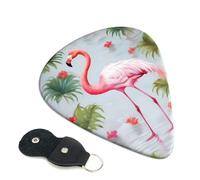 White Flamingo Guitar Picks 6 Pack with Leather Guitar Pick Holder Keychain, Plectrum Key Fob Cases Bag, Abstract Art Plectrum for Acoustic Electric Guitar, Ukulele 0.96mm