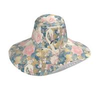 White Flamingos Pink Peonies Foldable Women Hats for Summer Garden Decorative Wide Brim Visor hat for Ladies Elegant sombreros de Mujer para el sol
