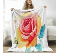 White Flannel Fleece Throw Blanket 130 x 150 cm Lightweight Cozy Plush Bedspreads Blankets for Bed Couch, Watercolour Rose Soft Versatile Throw Blanket for Women & Children