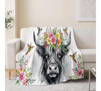 White Flannel Throws Blanket for Sofa Bedroom, Animal Highland Cow Hummingbird Fluffy Lightweight Blanket Fleece Bed Throw, Rustic Floral Warm Soft Blankets for Couch Office, 200x220 cm