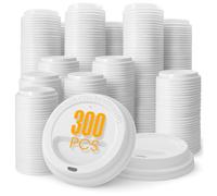 White Flat Lids 90mm for 12oz Cups - 300 Pack | Disposable Coffee Cup Lids | Leak-Resistant To-Go Lids for Hot Drinks | Café & Takeaway Supplies