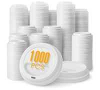 White Flat Sip Lids 90mm, Disposable Coffee Cup Lids for 12oz Cup, Hot Drink Takeaway Lids, Leak-Resistant (White, 12oz - Count 1000)