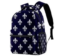 White Fleur De Lis Pattern on Navy Blue Background Travel Backpack for Adults, School Laptop Rucksack with Adjustable Strap