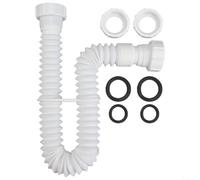 White Flexible Sink Drain Pipe Kit With Adapter For 1-1/2 And 1-1/4 Inch Connections Corrugated P Trap For Kitchen Bathroom Vanity Rv Salon Shampoo Bowl Plastic Hose Stretches From 20cm Up To 80cm