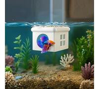 White Floating Betta Fish Hideout with Window - 3D Aquarium Shelter & Breeding Box - Surface Feeding Platform & Cave Rest Spot - Compact Fish Tank Decor (3.67"x2.87"x2.16")
