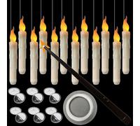 (White) Floating Candles With Wand Remote Control, 12 Pack Led Flameless Flickering Stick Candles Battery Operated Harry Potter Floating Candles For Halloween