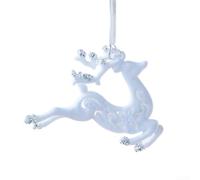 White Flocked 3D Christmas Ornaments Set Featuring Snowflake Star Bow and Deer Bell for Tree and Indoor Use (C)