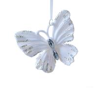 White Flocked 3D Christmas Tree Ornaments with Snowflake Star Bow Deer Bell Set for Festive Tree and Indoor Holiday Decor (K)