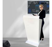 White Floor Standing Metal Podium Acrylic Lecture Pulpit Church Wedding Stand Slant Desktop Reception Desk for Restaurant & Corporate Events Edge Stopper Included