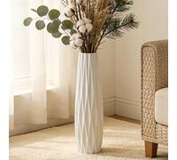 White Floor Vase 24 Inches Tall Ceramic Flower Holder Decorative Large Vases for Table Centerpieces Shelf Home Decor Living Room Branches Sky-Dried Flower Arrangement Simple Decorative