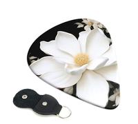 White Floral 6 Pack Guitar Picks With Holder, Personalized Guitar Plectrums Non-Slip Portable Ukulele Bass Picks 0.96mm For Acoustic Guitar Lovers Gifts