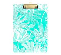 White Floral Aqua Clipboard Portable Clipboard Hardboard Clipboards Standard Size with Low Profile Metal Clip for Teachers, Students, Nurses