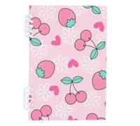 White Floral Blooms Notebook, Pink Cherry Strawberries Notebooks A5, Lined Paper Notebook Spiral 120Pages/60Sheets, School Books for Dairy, Workbooks for Man, Student Essentials University Women Man