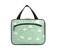White Floral Cartoon Style hanging makeup bag for women with hook, designer washable toiletry bags for travelers trip bolso viajero para mujer M, white Floral cartoon style, M