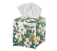 White Floral Cherokee Rose Tissue Box Cover for Home Decor Modern Aesthetic Print Square Tissue Holder Waterproof PU Leather Tissue Cube Organizer for Living Room Bedroom Bathroom