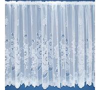 White Floral Contemporary Window Lace Net Curtain With Scalloped Bottom. 54inch (137cm) drop. Sold by the metre by Kelly's Soft Furnishings