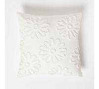 Homescapes Floral Daisy White Tufted Cotton Cushion 45 X 45 Cm