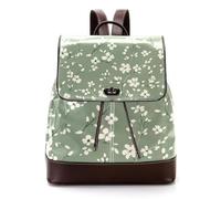 White Floral Ditsy Seamless Pattern on Sage Green Women Laptop Backpack, PU Leather Daypack Fashion Rucksack Travel Shoulder Bag