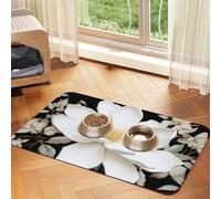 White Floral Dog Food Mat, Absorbent Pet Feeding Mat for Food and Water Bowls Non-Slip Placement Pad for Floors Waterproof Quick Dry Water Dispenser Mat for Dogs Puppy Cats 12x18 Inch