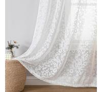 White Floral Lace Curtains, Small Victorian Flower Sheer Curtain, 90'' Drop | Shabby Chic Privacy Drapes, Light Filtering French Door Voiles, Eyelet Semi-Transparent for Indoor Outdoor Wedding Decoration