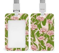 White Floral Large Flowers Pattern on Green ID Badge Holder Retractable Clip Card Holder Card Protector Name Badge Name Tag for Work Office Doctor Nurse