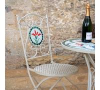 White Floral Mosaic Bistro Set Metal