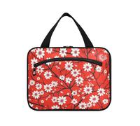 White Floral on Red Hanging Toiletry Bag for Men with Hook, Designer Multifunctional Bag with compartments for Accessories Must Haves Hotel bolso de Mano para Hombre L